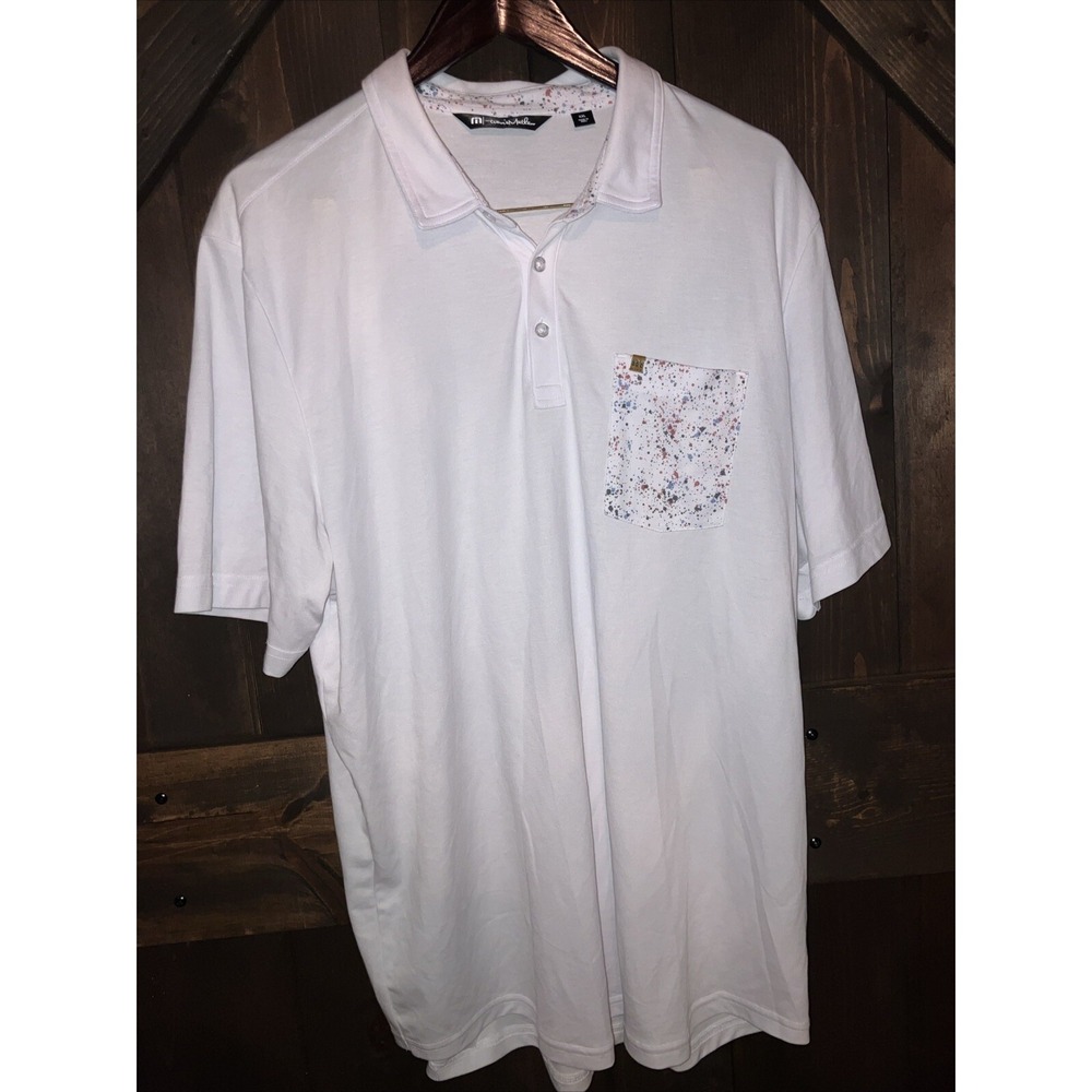 Travis Mathew Splatter Pocket Golf Polo Shirt Men Sz XXL White‎